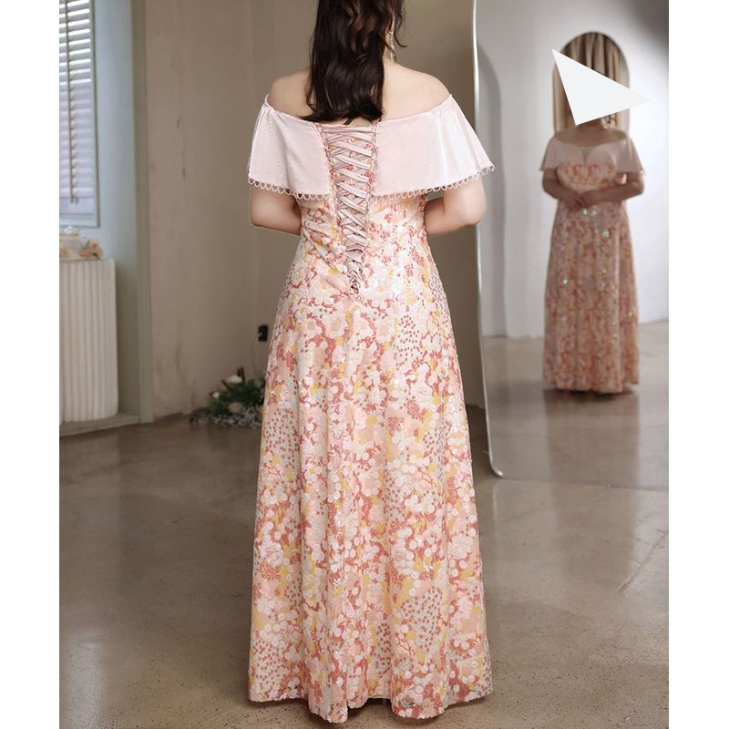 【3XL〜7XL】フローラルオフショルダードレス　D2070