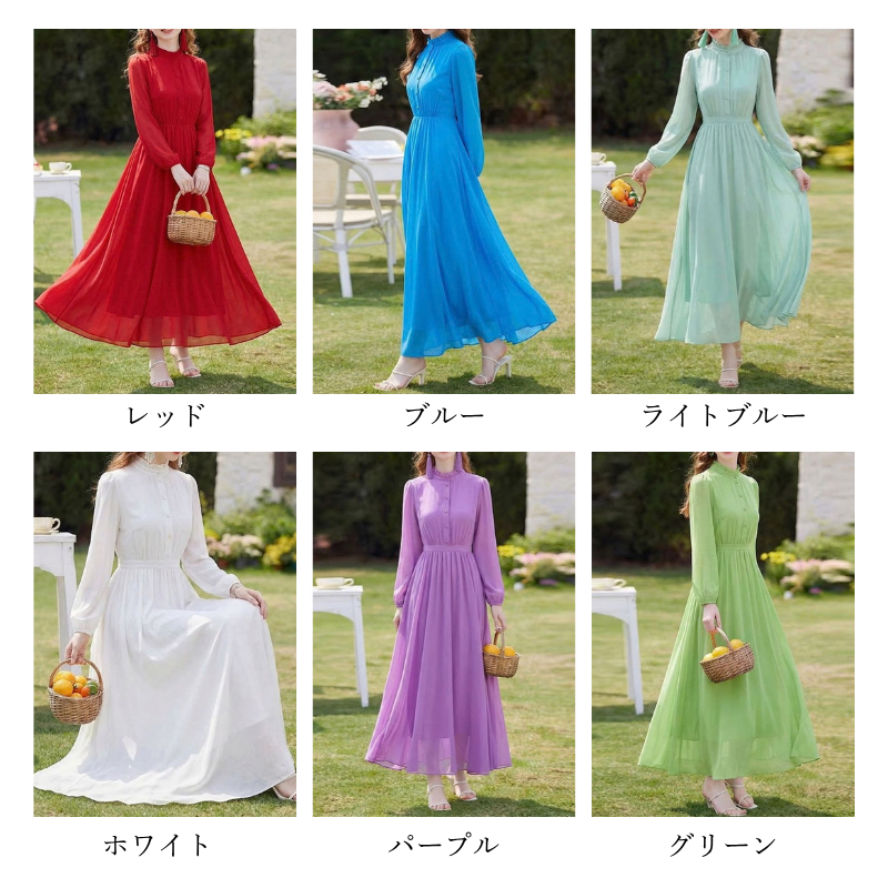 フリルスタンドカラーシアーワンピース　6color　D2152