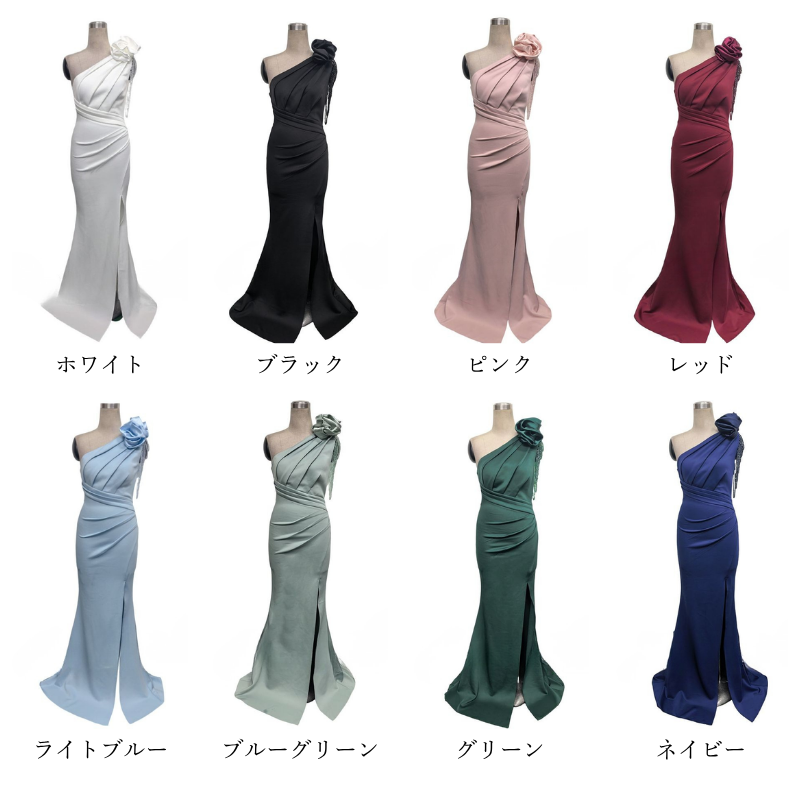 ワンショルダータックマーメイドドレス　8color　D2191