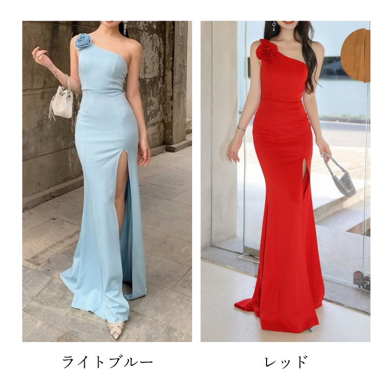 ワンショルダースリットマーメイドドレス　2color　D2182