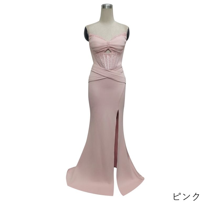 スリットベアトップマーメイドドレス　8color　D1693