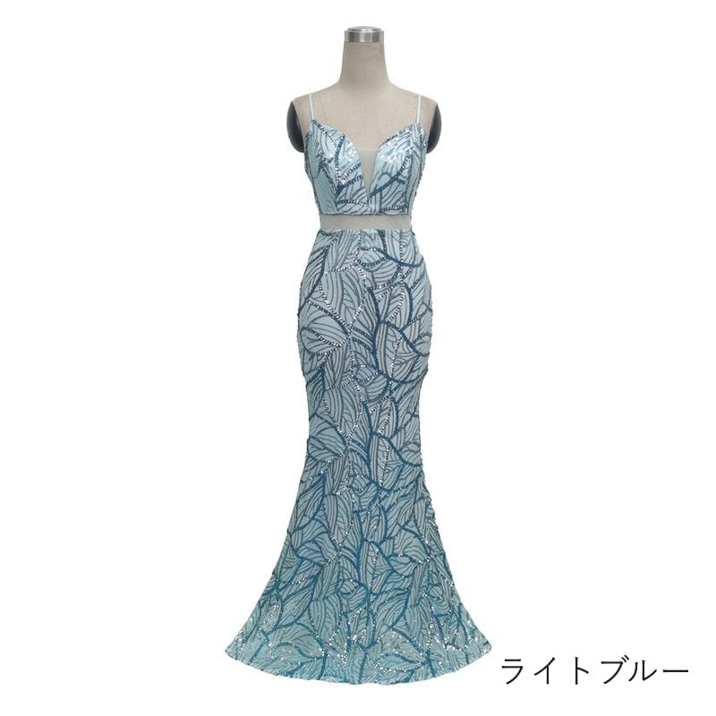 スパンコールリーフ柄マーメイドドレス　10color　D1684