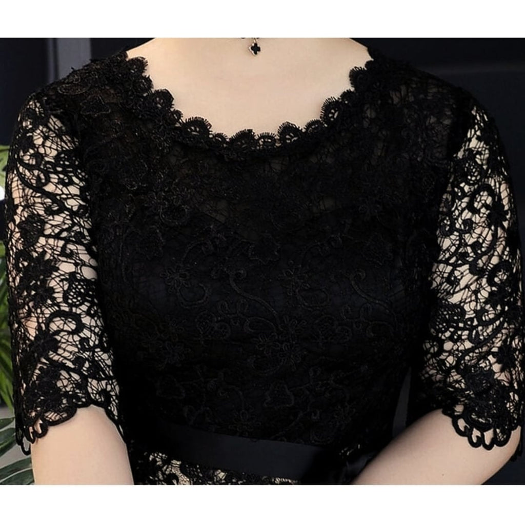 【3XL〜7XL】レース切替モダンロングドレス　D1624