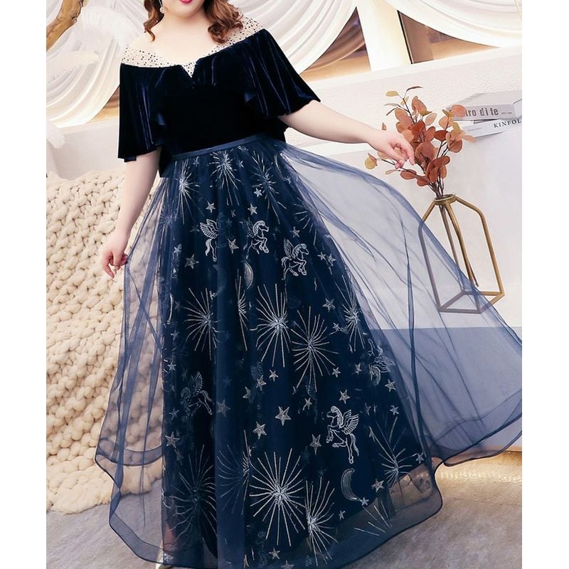 【3XL〜7XL】ケープスリーブロマンティックドレス　D1622