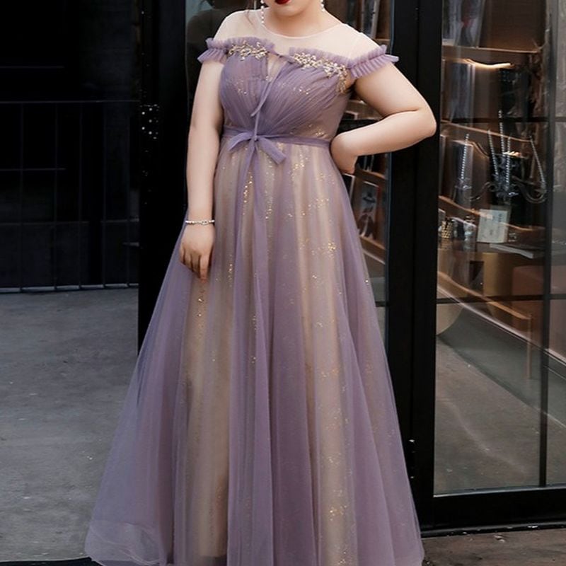 【3XL〜7XL】オフショルダーチュールドレス　D1564