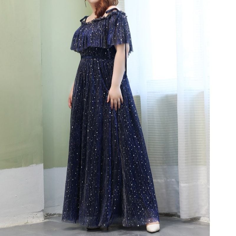 【3XL〜7XL】ショールスリーブチュールドレス　D1561