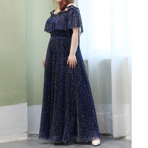【3XL〜7XL】ショールスリーブチュールドレス　D1561