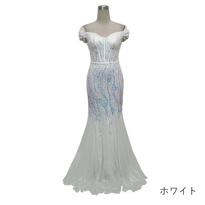 スパンコールオフショルダーマーメイドドレス　7color　D1700