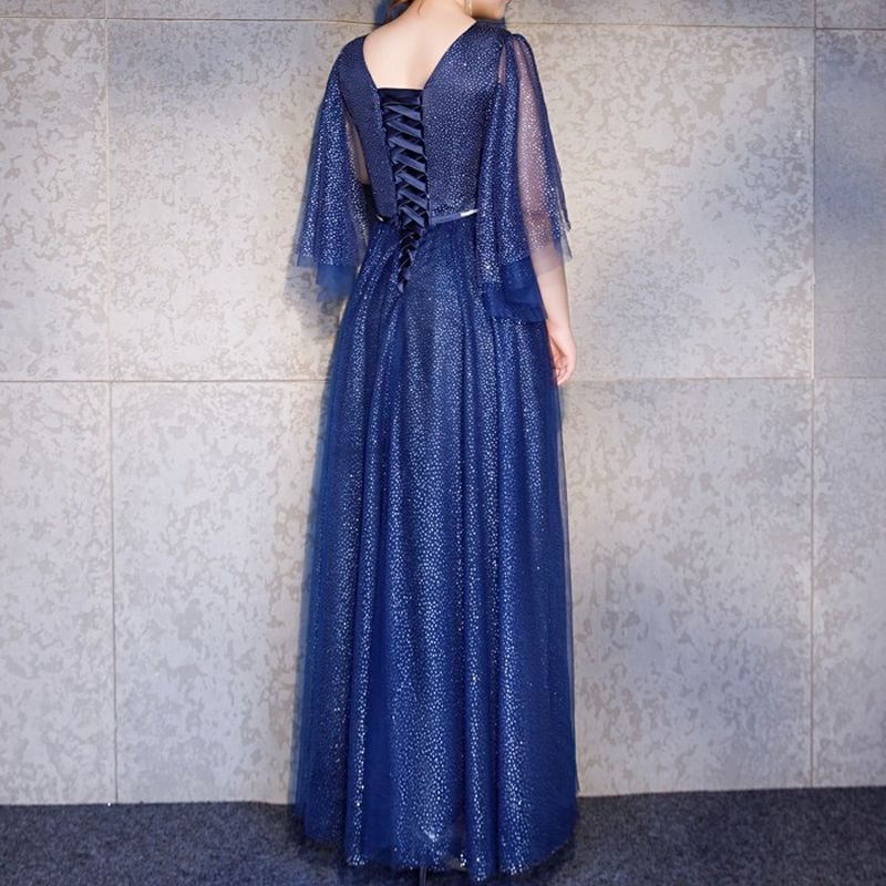 【3XL〜7XL】フレアスリーブグリッタードレス　D1623