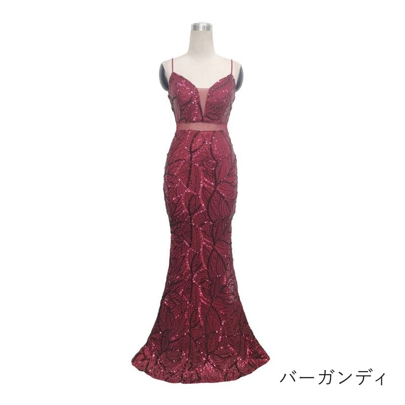 スパンコールリーフ柄マーメイドドレス　10color　D1684
