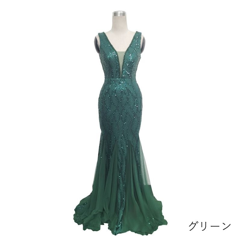 スパンコール裾フレアマーメイドドレス　10color　D1685