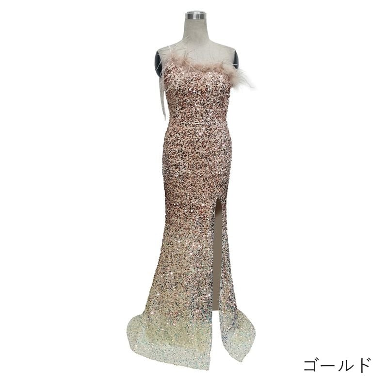 スパンコールワンショルダーマーメイドドレス　7color　D1702