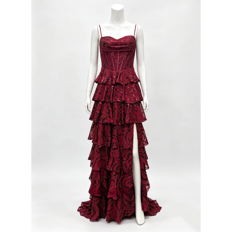 スパンコールティアードフリルドレス　10color　D2172