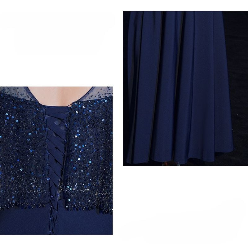 【3XL〜7XL】ケープスリーブロングドレス　D1535