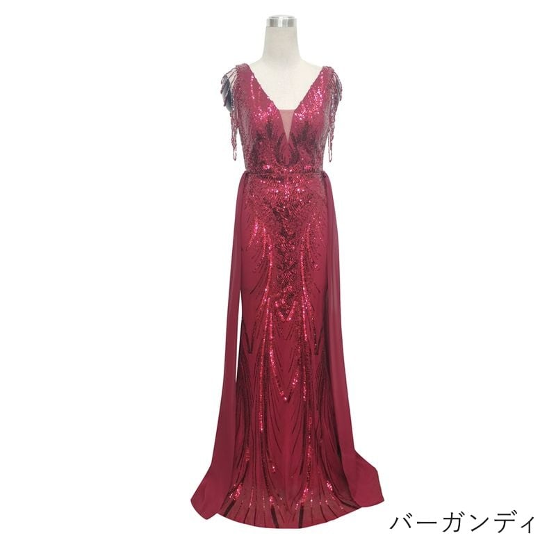 スパンコールロングトレーンマーメイドドレス　7color　D1698