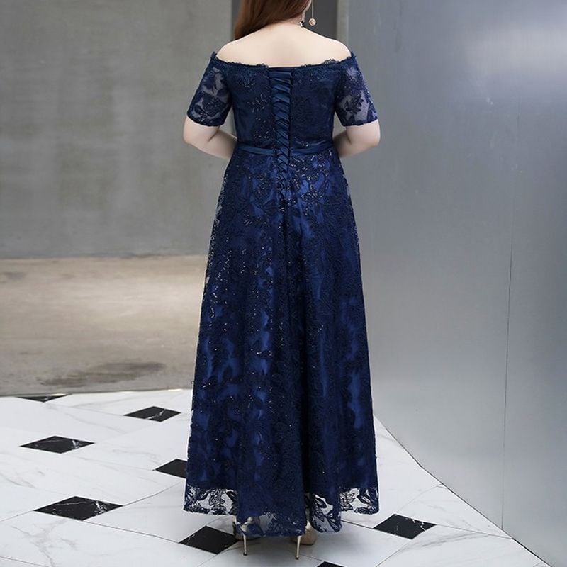 【3XL〜7XL】レースオフショルダードレス　D1531