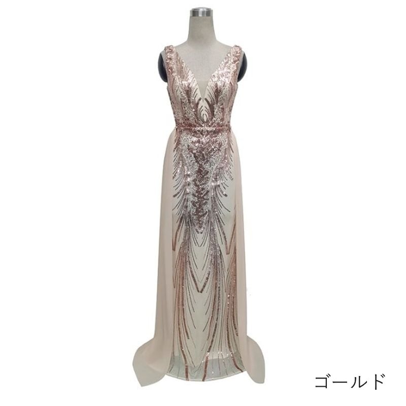 スパンコールロングトレーンマーメイドドレス　7color　D1697
