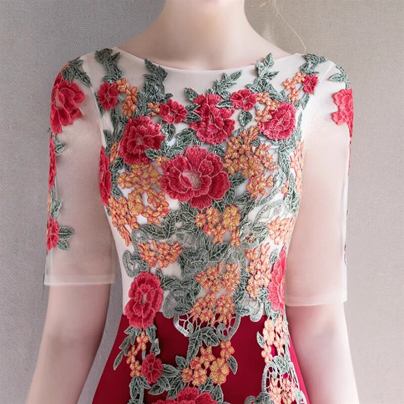 フラワー刺繍マーメイドドレス　2color　D1319