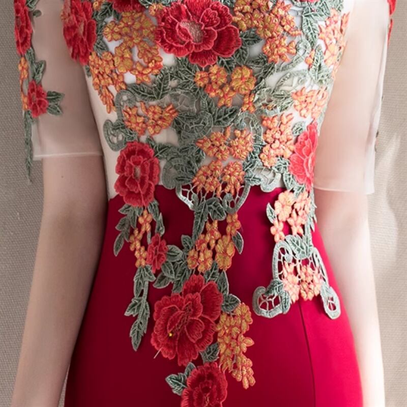 フラワー刺繍マーメイドドレス　2color　D1319