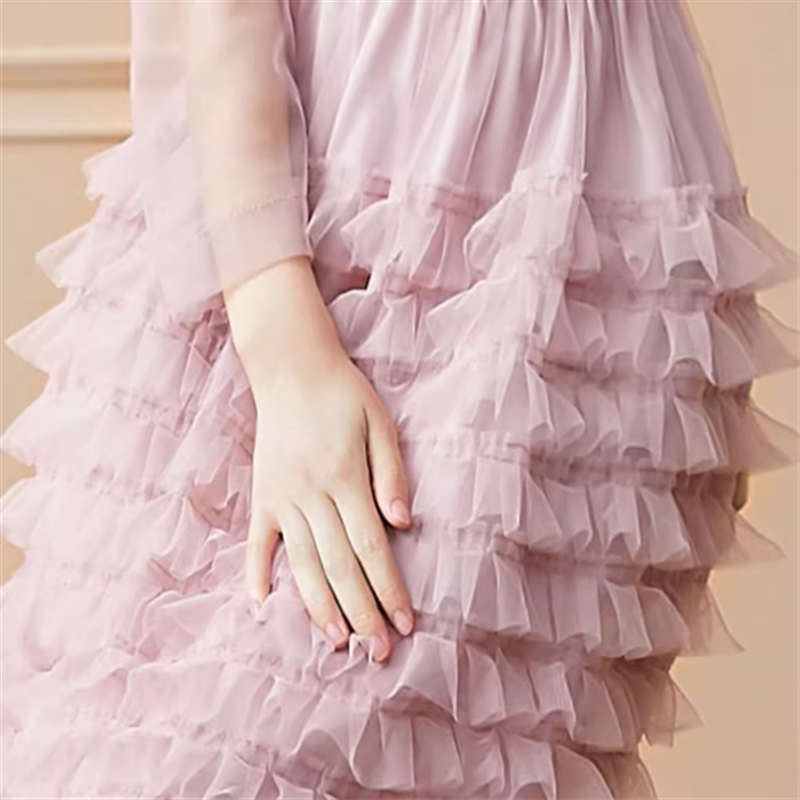 フリルシフォンドレス　半袖／長袖　2type　D1080