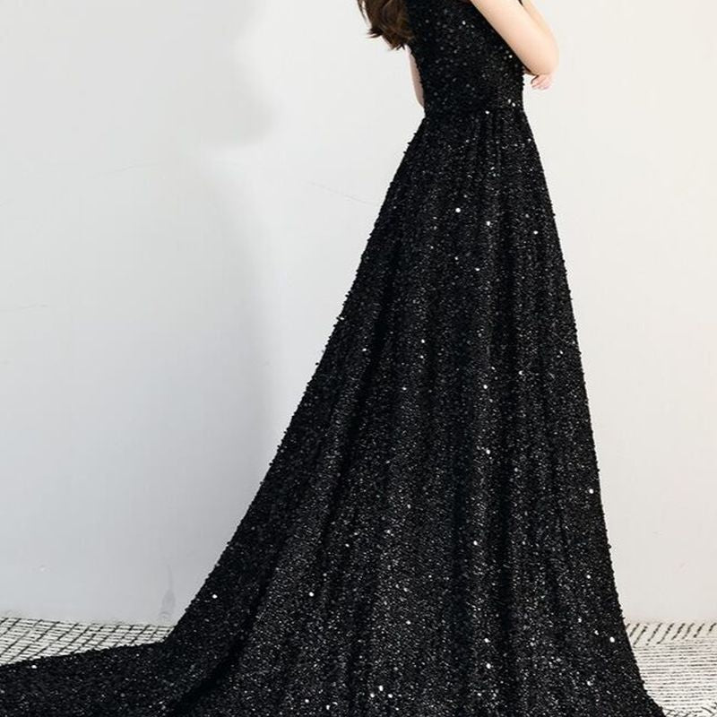 Vネック スリットロングドレス　D1116