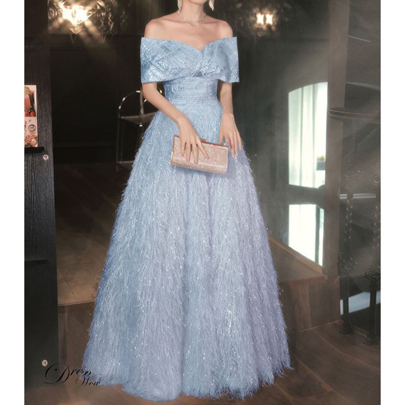 フェザーシルエット ロングドレス  2color　D1146