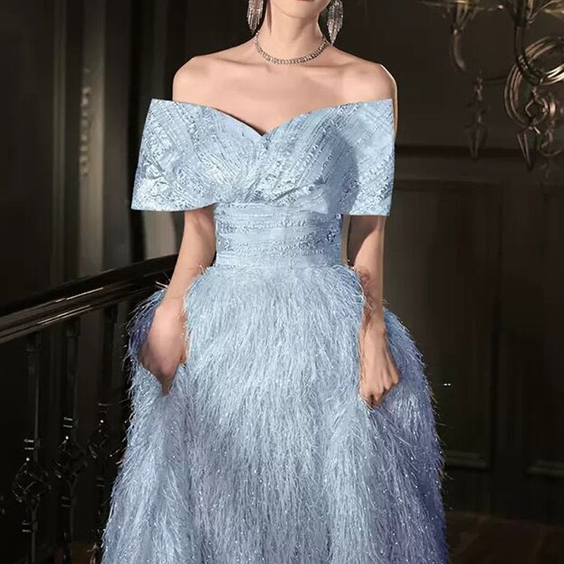 フェザーシルエット ロングドレス  2color　D1146
