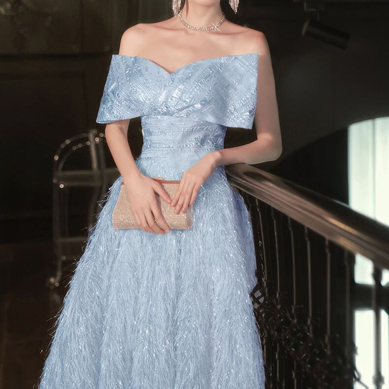 フェザーシルエット ロングドレス  2color　D1146