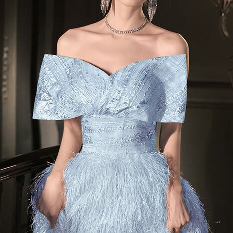 フェザーシルエット ロングドレス  2color　D1146