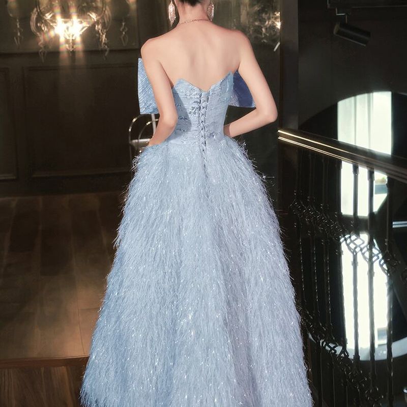 フェザーシルエット ロングドレス  2color　D1146
