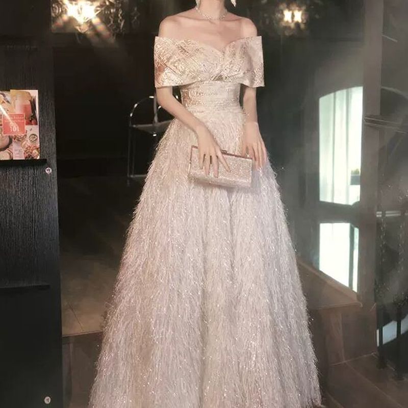 フェザーシルエット ロングドレス  2color　D1146
