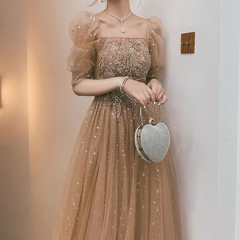 ロング丈 スクエアネックロングドレス　D1101