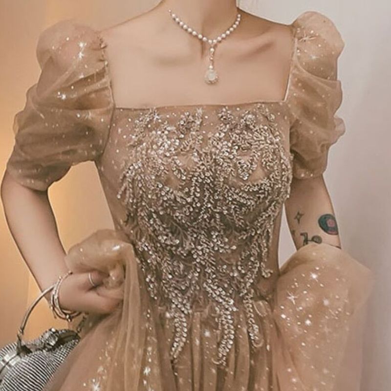 ロング丈 スクエアネックロングドレス　D1101