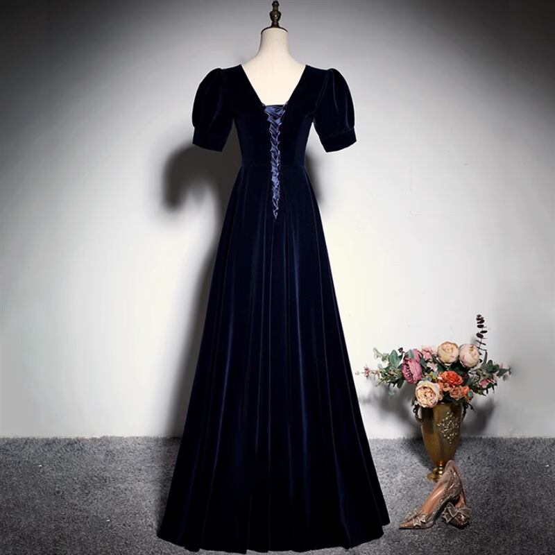 パフスリーブVネックドレス　2color　D1305