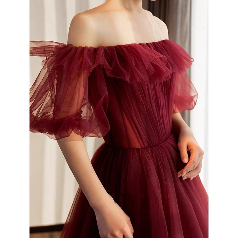 Dress　Shoulder 2WAY wine red dress　D132
