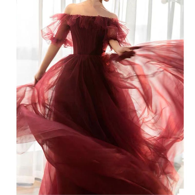 Dress　Shoulder 2WAY wine red dress　D132
