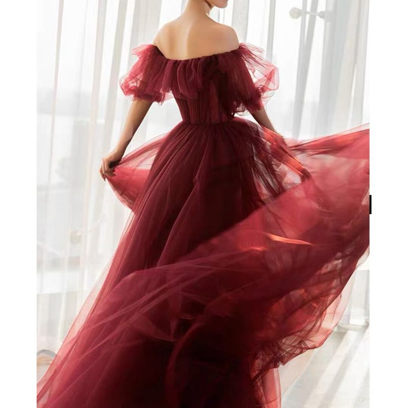 Dress　Shoulder 2WAY wine red dress　D132