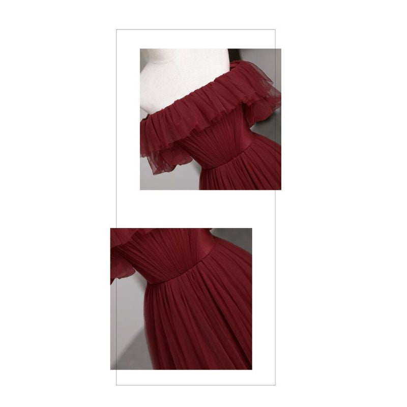 Dress　Shoulder 2WAY wine red dress　D132