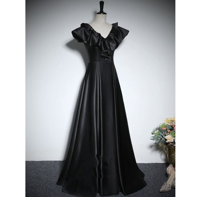 Vネックシンプルフリルロングドレス D1191 – DRESSWOW（ドレスワオ）