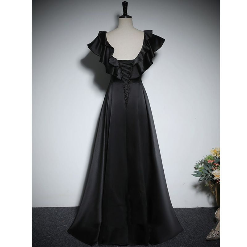 Vネックシンプルフリルロングドレス D1191 – DRESSWOW（ドレスワオ）