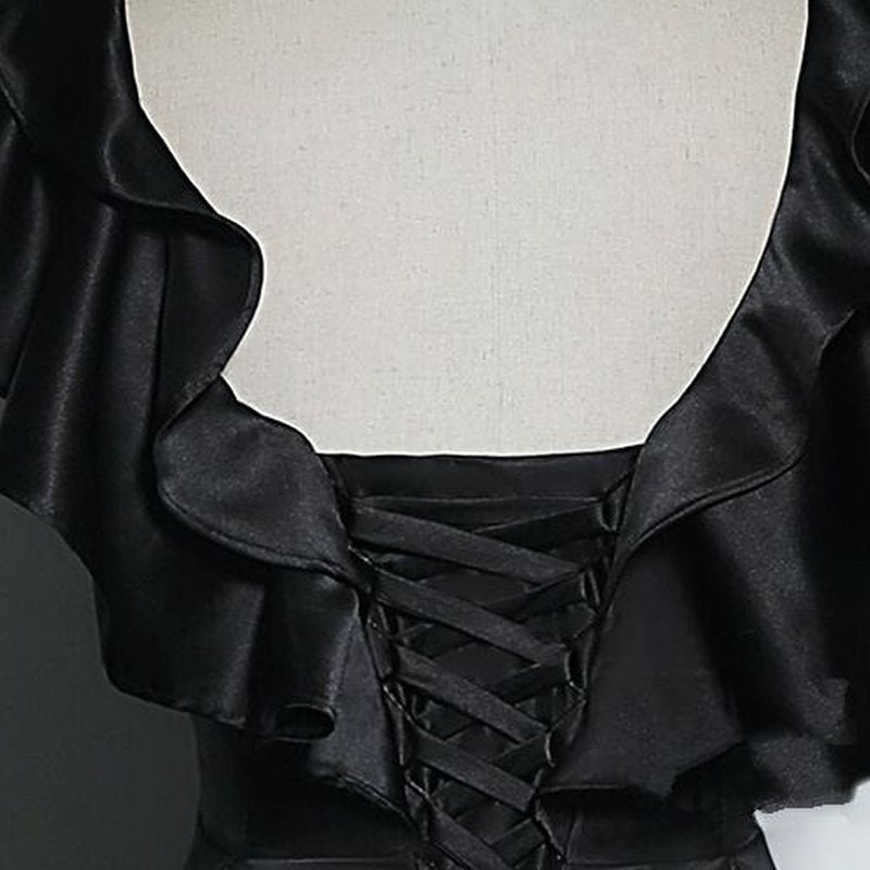 Vネックシンプルフリルロングドレス　D1191