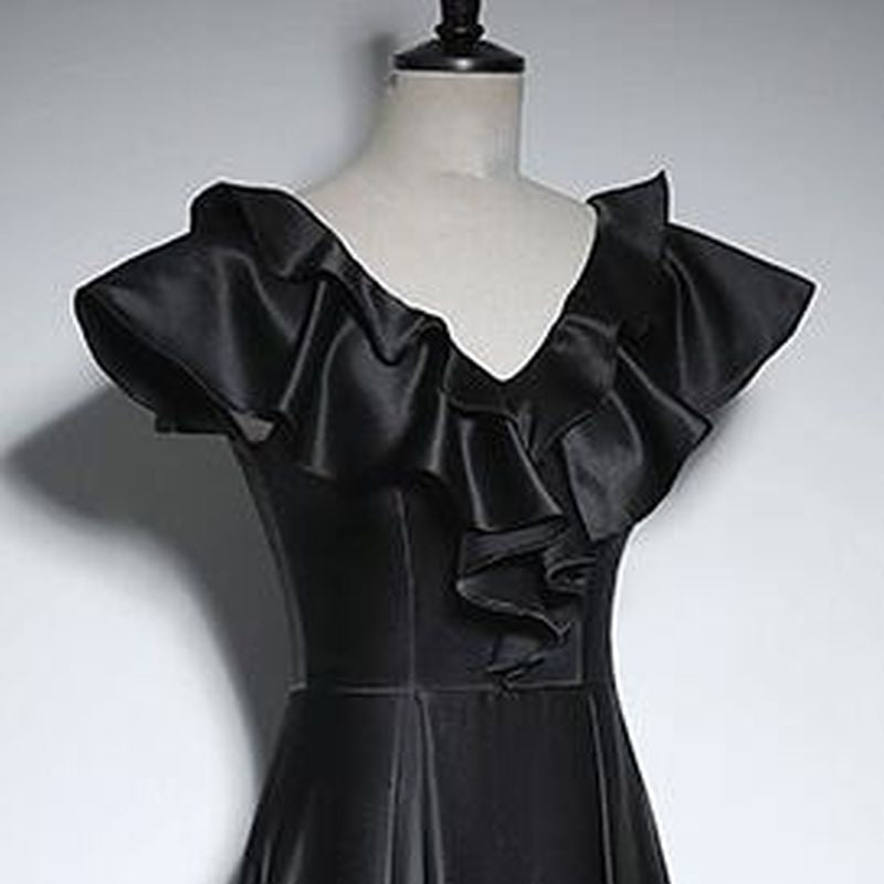 Vネックシンプルフリルロングドレス　D1191