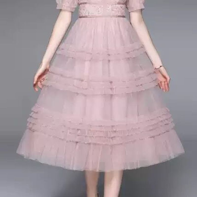 ティアードチュールワンピースドレス　D1452