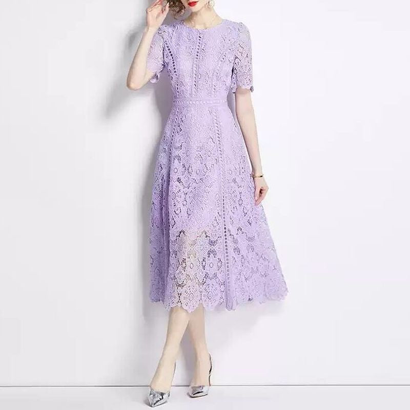レースデザインワンピースドレス　D1449