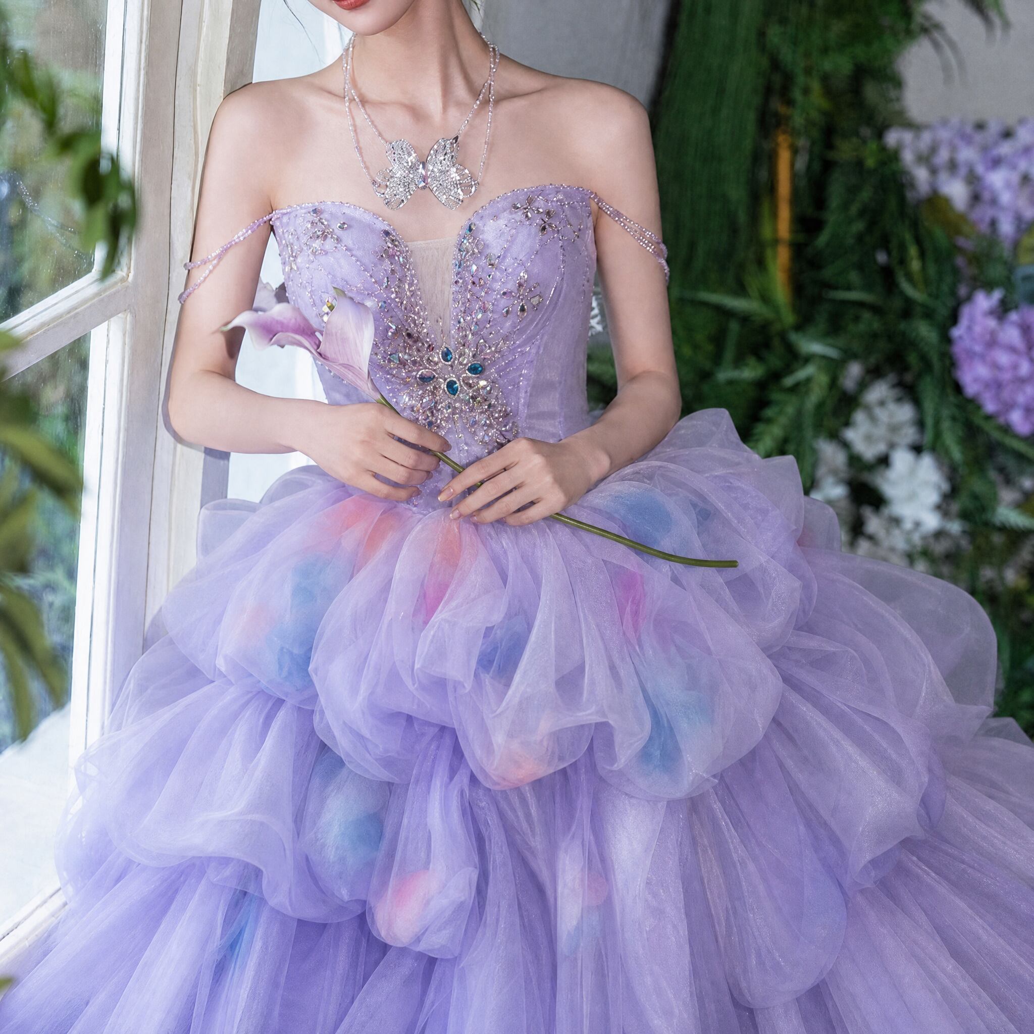 即納｜国内発送】＜Mサイズ B84 W67＞フローラルボリュームチュール