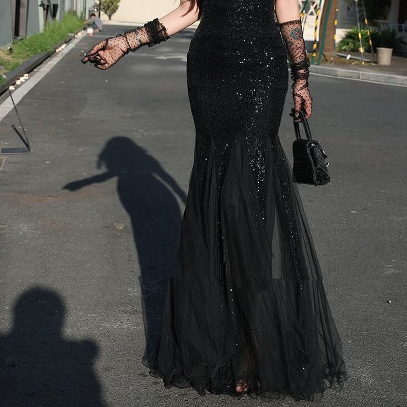スパンコールVネックマーメイドドレス　4color　D1465