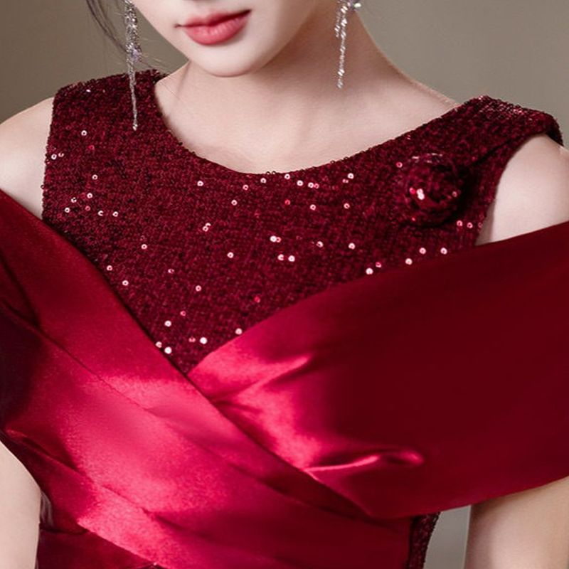 スパンコールアクセントロングドレス　D2012