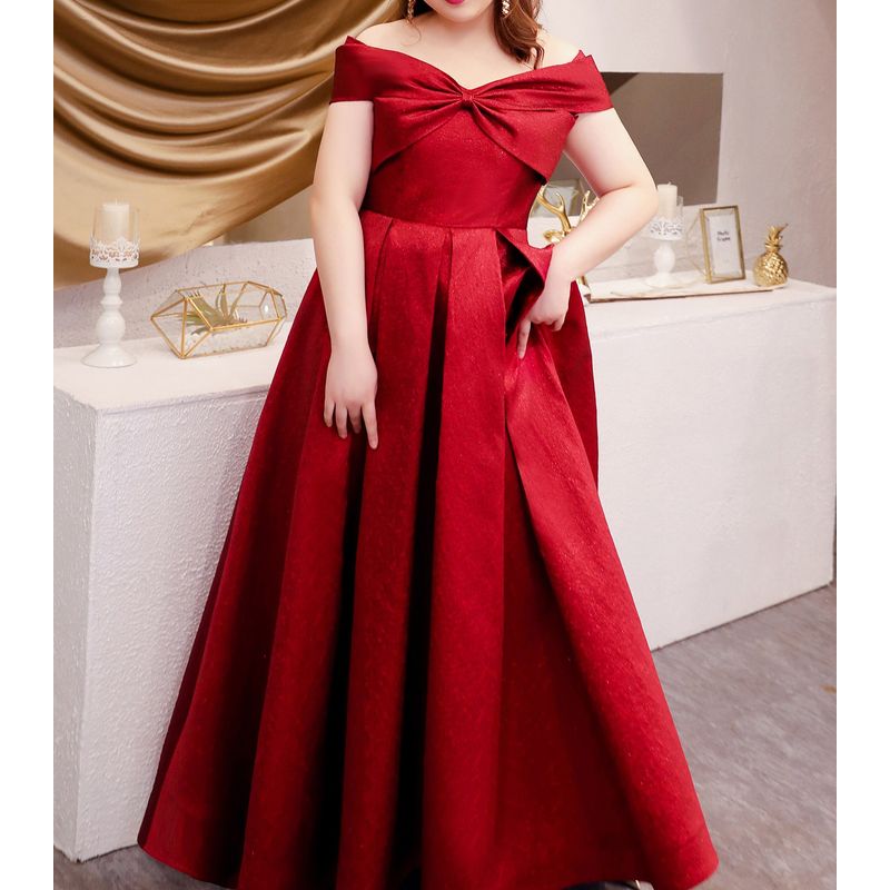 【3XL〜7XL】リボンオフショルダーロングドレス　D2054