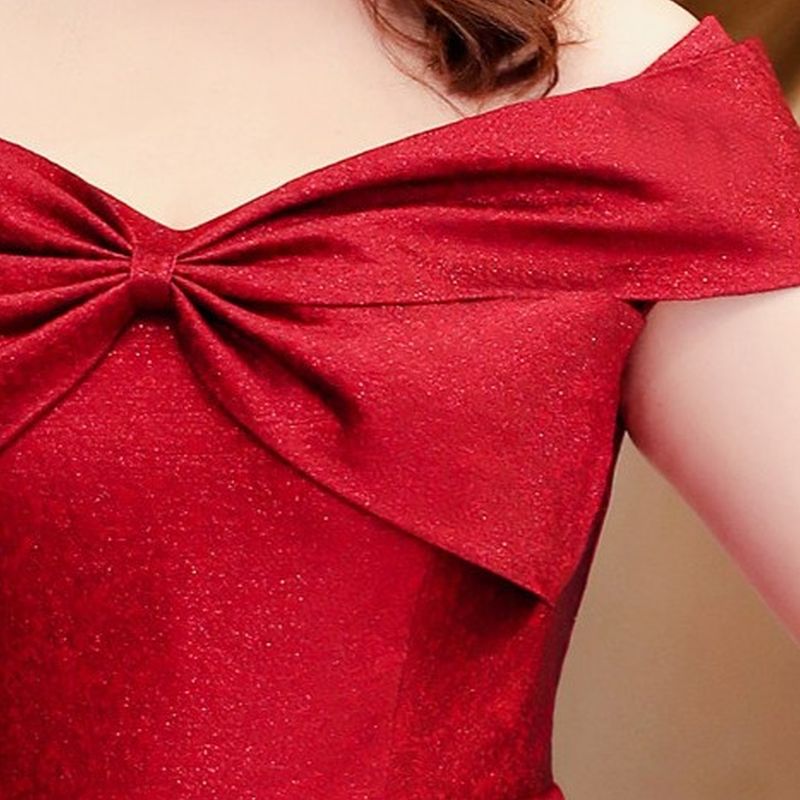 【3XL〜7XL】リボンオフショルダーロングドレス　D2054