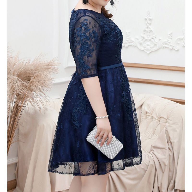【3XL〜7XL】シアーウエストマークミディドレス　2type　D2055